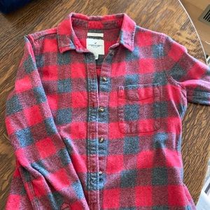 Red and grey plaid button up
